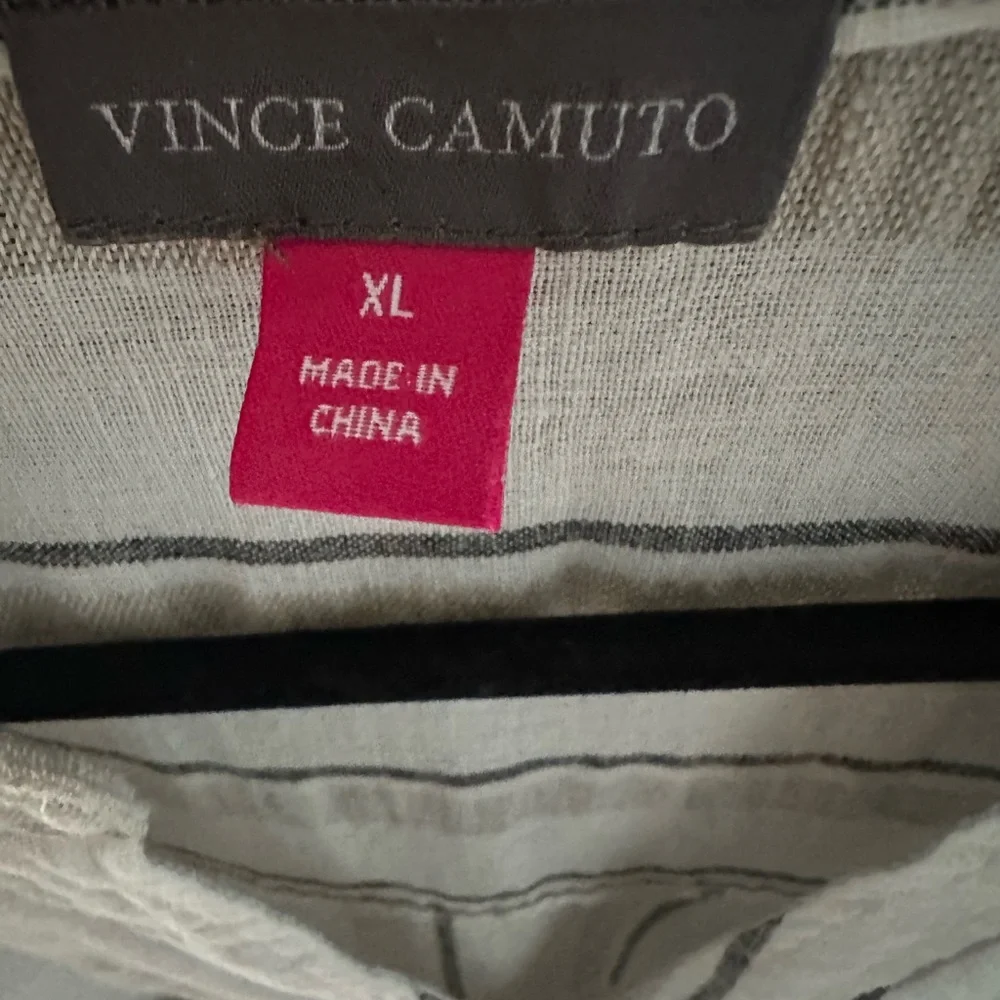 Vince Camuto Striped Button-Front Roll-Sleeve Women's Top - Cream/Black - Picture 4 of 5